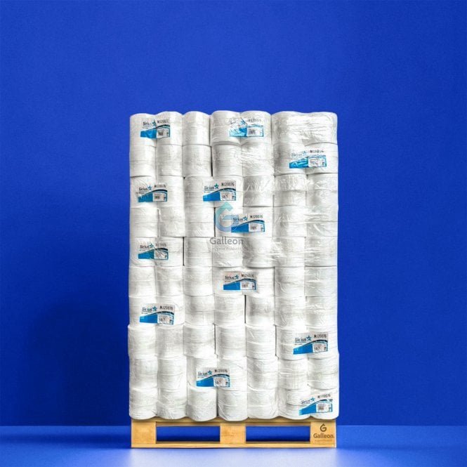 Galleon Premium – Mini Jumbo Toilet Rolls – 2 Ply – 3″ Core – Pallet   66 Cases x 12 Rolls – Bulk Toilet Paper